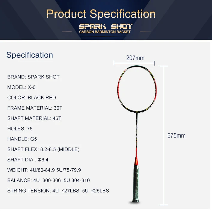 Visok modul Carbon Badminton Racket s 6,4 mm gredi: moč in natančnost v vsakem zamahu